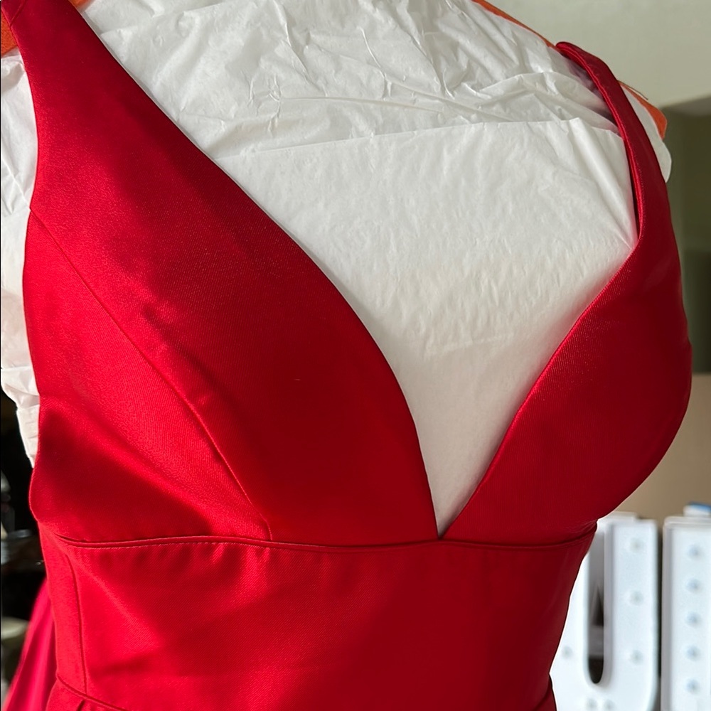 Sherri Hill Red Pleated Halter Prom Gown - Picture 6 of 15